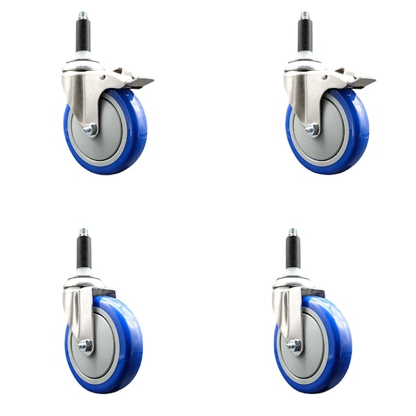 Service Caster 5 Inch 316SS Blue Poly Swivel 7/8 Inch Expanding Stem Caster Lock Brake, 2PK SS316TTLEX20S514-PPUB-BLUE-2-S-2-78 - main